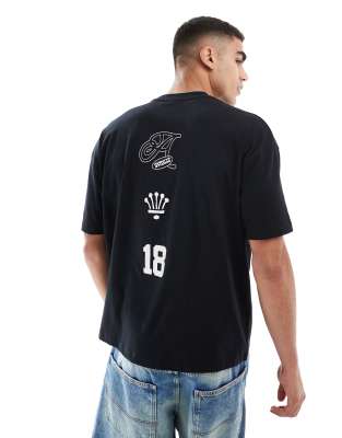 ASOS DESIGN - Oversized og sort T-shirt med print fortil og bagpå