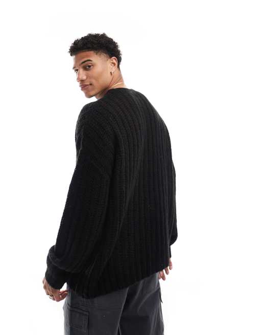 ASOS DESIGN - Oversized og sort trøje i børstet hulstrik, 2 af 4