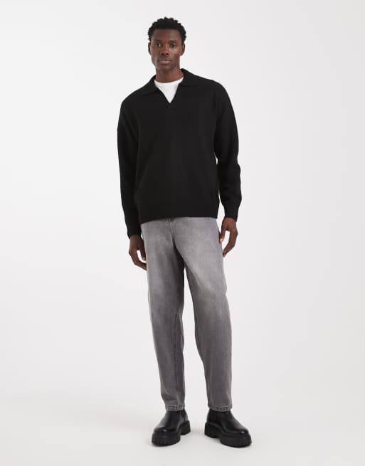 ASOS DESIGN - Oversized og sort trøje med hakudskæring i halsen i børstet strik, 2 af 5
