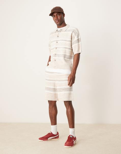ASOS DESIGN - Oversized og strikkede shorts i beige space dye-design - Del af sæt - view 1
