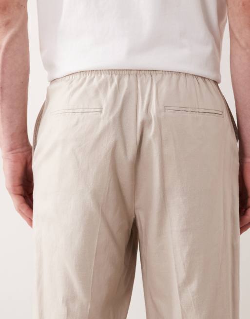 ASOS DESIGN - Oversized og tapered beige habitbukser i hørblanding, 5 af 5