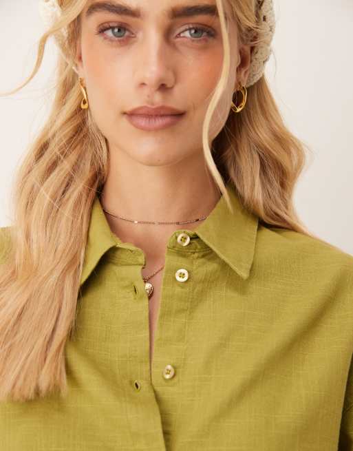 ASOS DESIGN - Oversized olivengrøn skjorte i hørlook - Del af sæt, 2 af 4