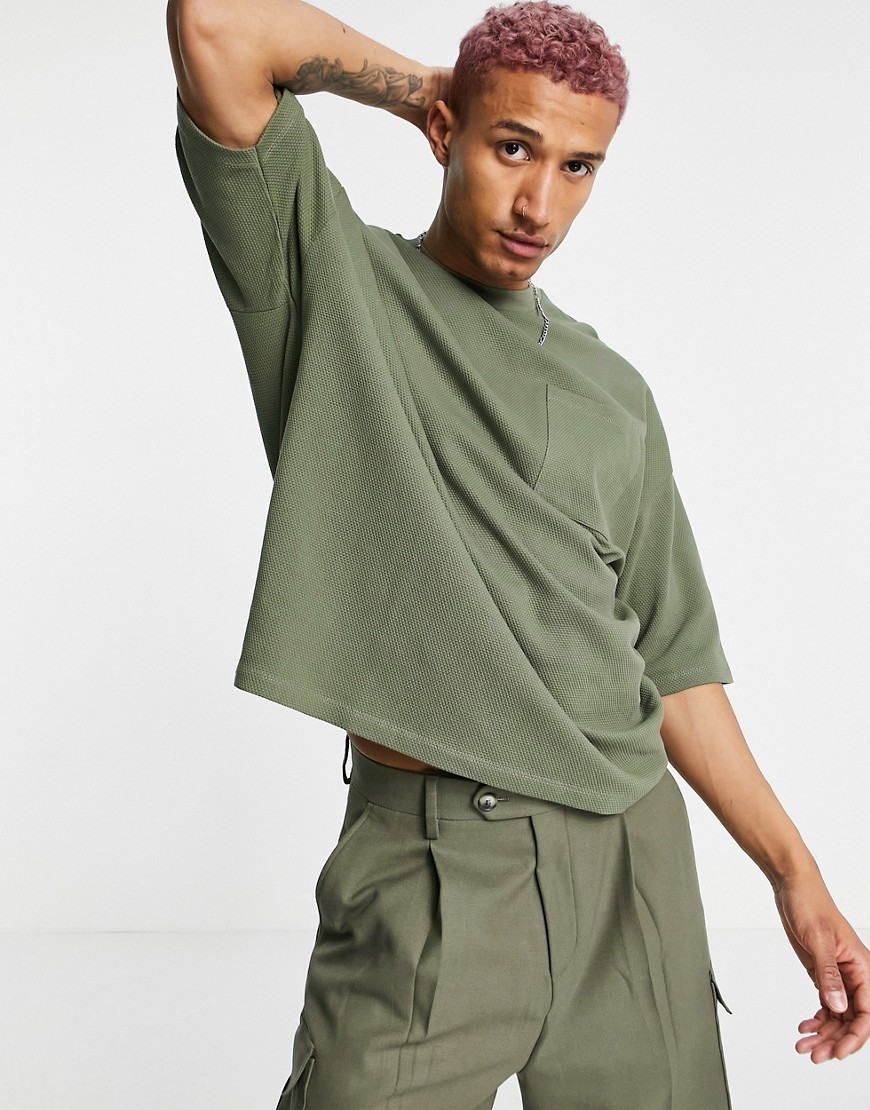 ASOS DESIGN - Oversized, olivengrøn t-shirt i kraftig, tekstureret jersey