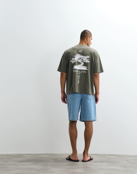 ASOS DESIGN - Oversized olivengrøn T-shirt med bonsai-grafik - view 1