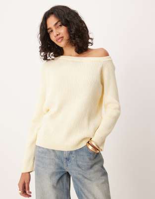 Asos Design Oversized One-shoulder Sweater-white