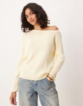 ASOS DESIGN asymmetric off shoulder polka dot top in black