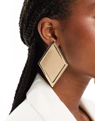 ASOS DESIGN - Oversized oorbellen met glinsterende diamantvorm en geborsteld detail in goudkleur