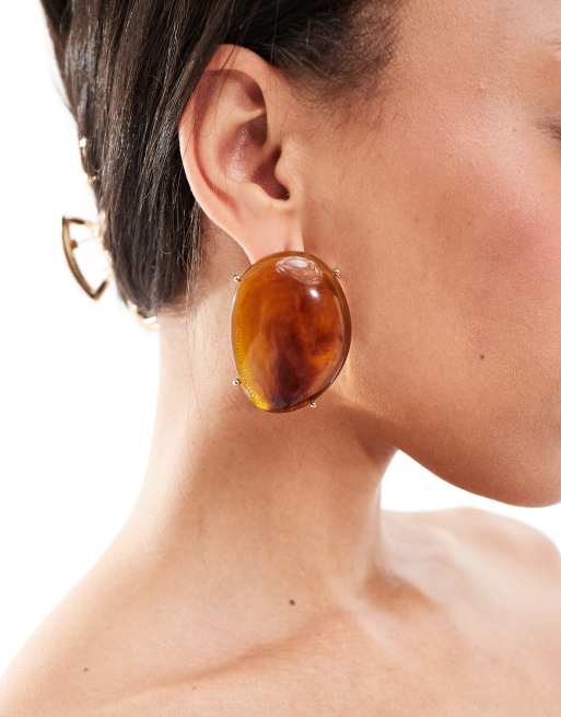 ASOS DESIGN - Oversized oorknopjes met tijgeroog-look ontwerp in goudkleur