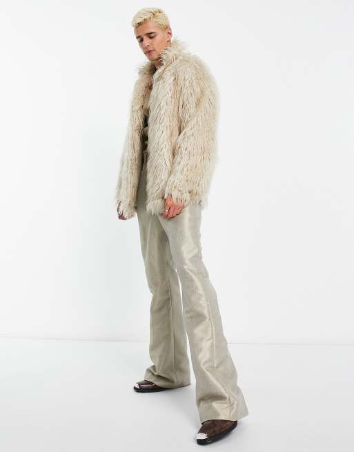 ASOS DESIGN oversized open jacket in beige faux fur ASOS