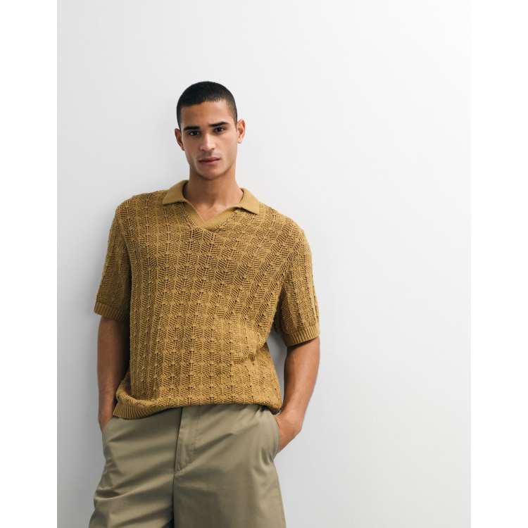 ASOS DESIGN oversized open knit textured polo in bronze | ASOS