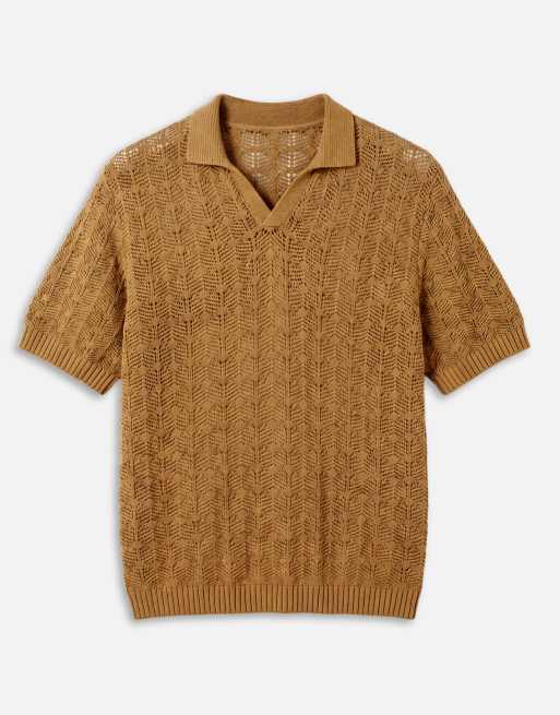 ASOS DESIGN - Oversized opengebreide polo met textuur in brons, 6 van 9