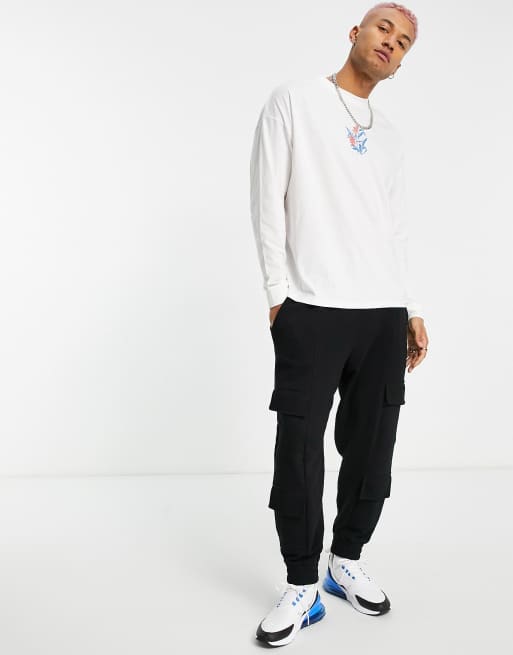 Asos Design Oversized Organic Long Sleeve T Shirt In White With Floral Print Asos