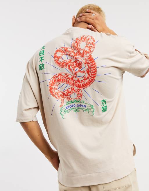 Asos Design Oversized Organic Longline T Shirt With Snake Back Print In Asos