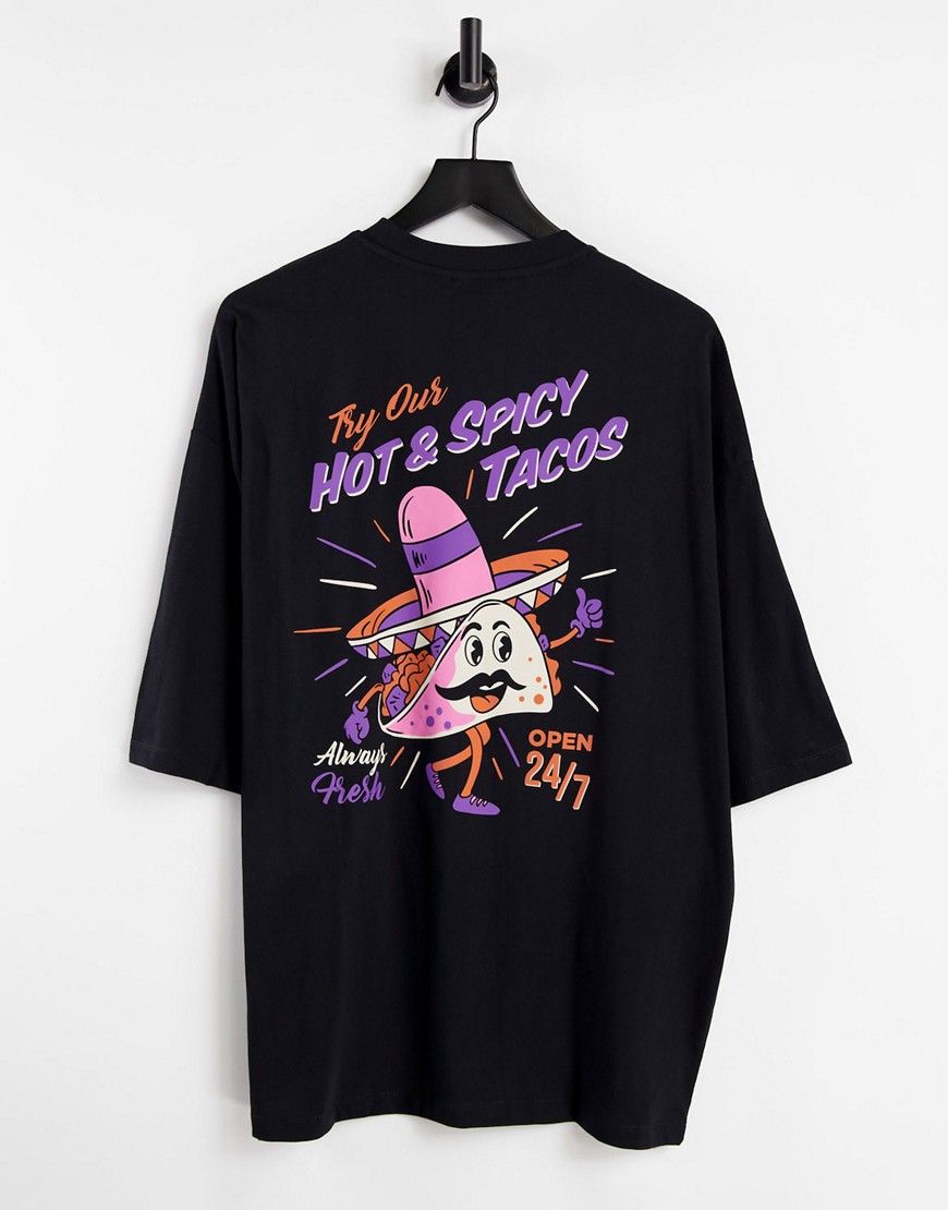 ASOS DESIGN oversized organic T-shirt in black with front and back taco print