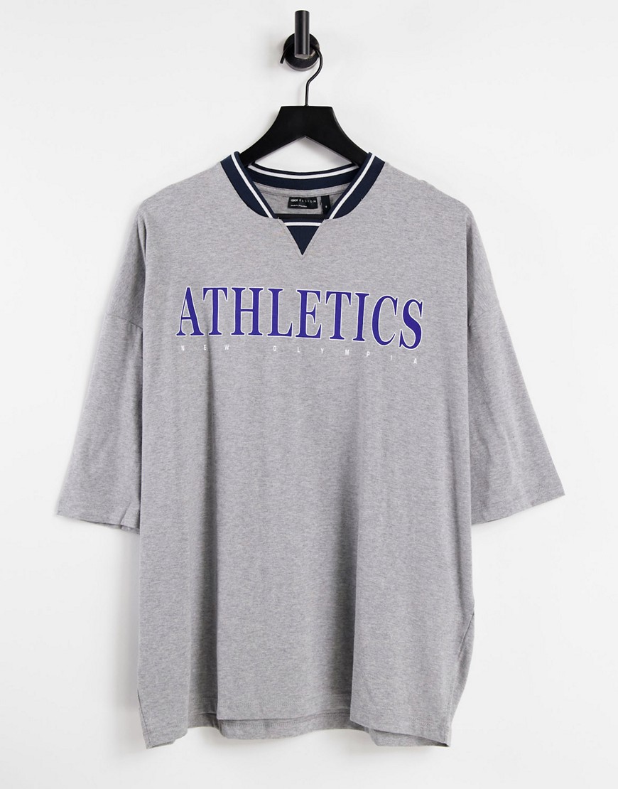 ASOS DESIGN oversized organic T-shirt in gray heather with collegiate print-Grey