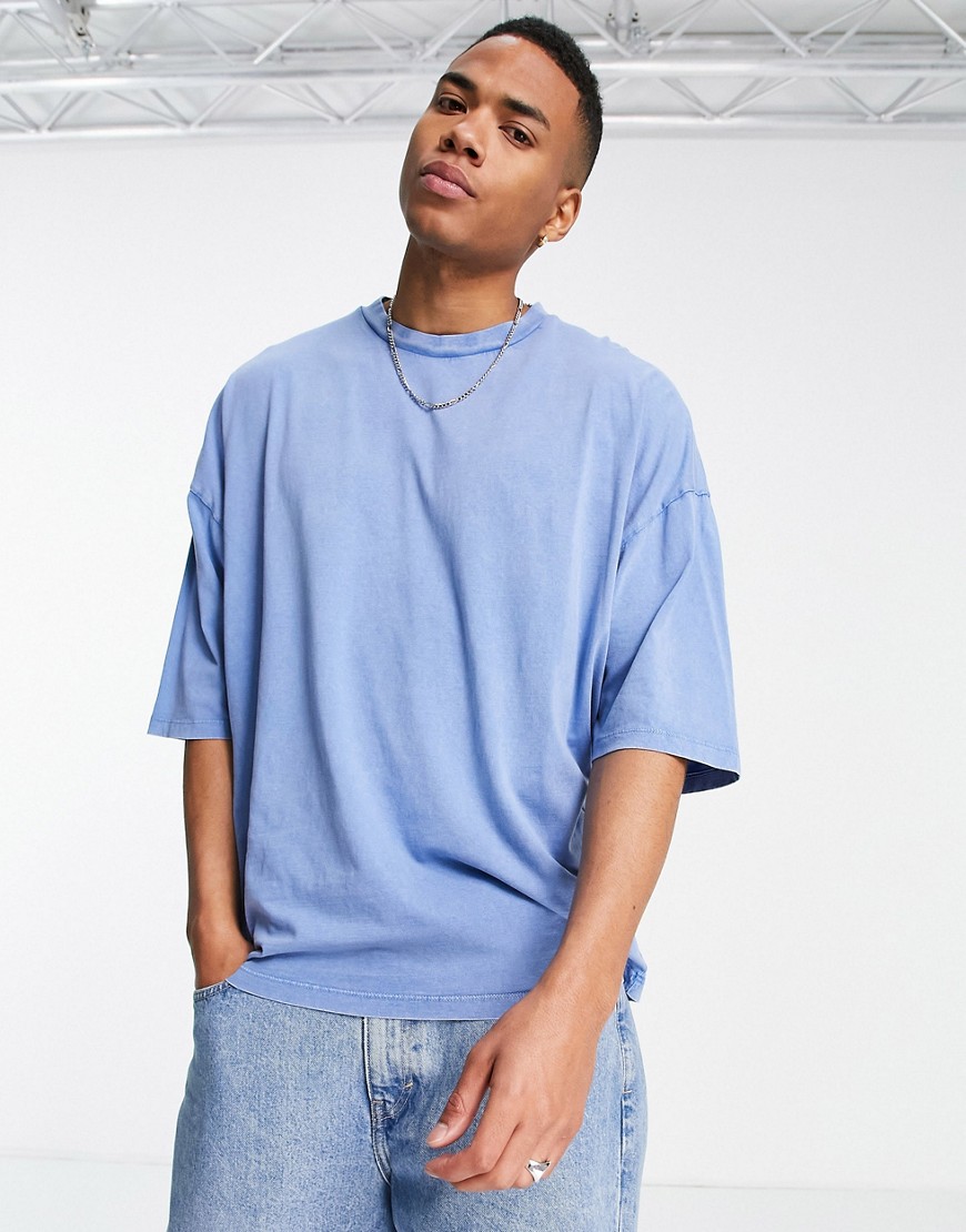 ASOS DESIGN oversized organic t-shirt with acid wash in blue-Blues
