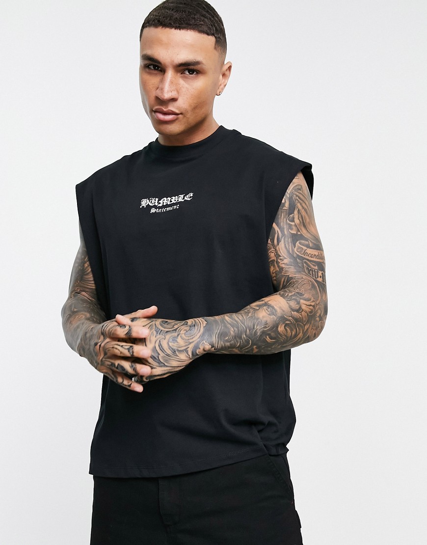 ASOS DESIGN oversized organic tank in black with front text print
