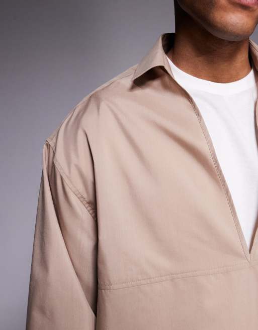 ASOS DESIGN oversized over the head poplin shirt in beige, 5 of 5