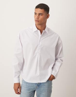 Asos Design Oversized Over The Head Poplin Shirt With Scoop Hem In White