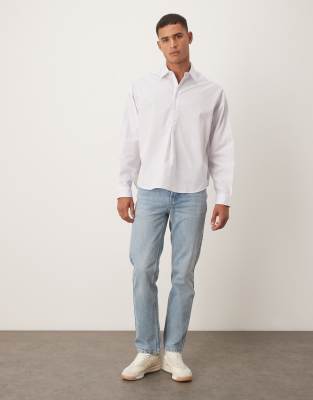 Asos Design Oversized Over The Head Poplin Shirt With Scoop Hem In White