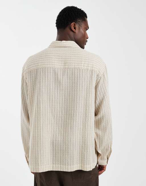 ASOS DESIGN oversized over the head striped shirt in beige, 3 of 5