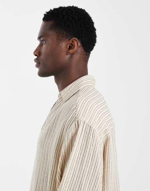 ASOS DESIGN oversized over the head striped shirt in beige, 4 of 5