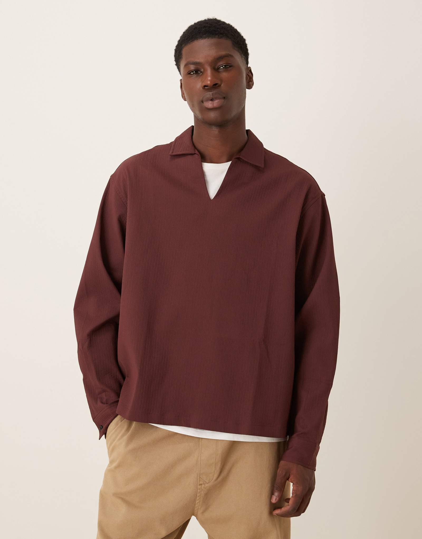 Текстурированная рубашка оверсайз через голову от ASOS DESIGN бордового цвета