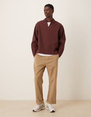 Asos Design Oversized Over The Head Textured Shirt In Red