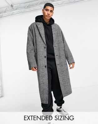 ASOS DESIGN oversized overcoat in grey check
