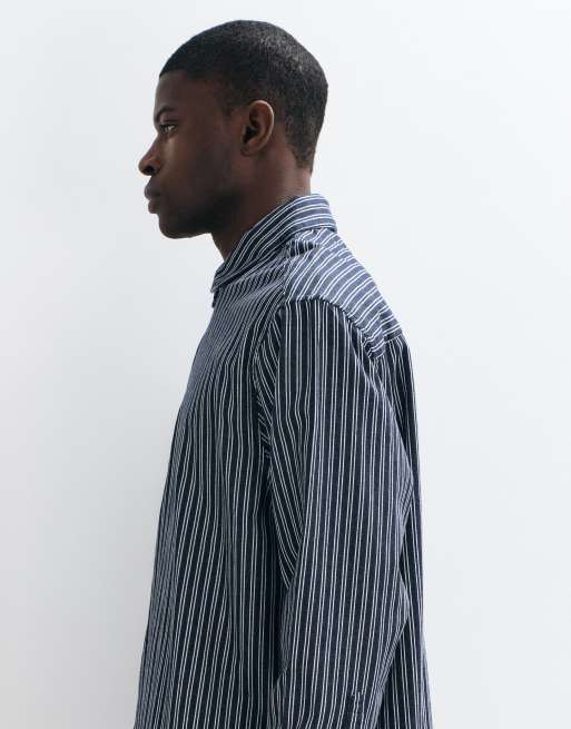 ASOS DESIGN oversized overhead 1/4 zip polo stripe shirt in washed black, 5 of 5