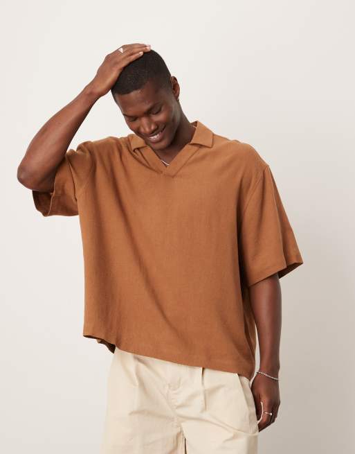 ASOS DESIGN oversized overhead boxy linen blend shirt in brown