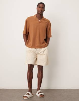 Asos Design Oversized Overhead Boxy Linen Blend Shirt In Brown
