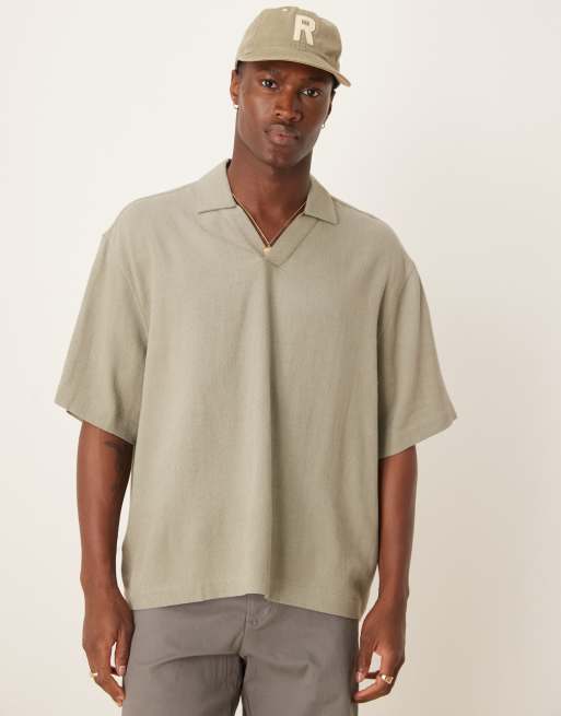 ASOS DESIGN oversized overhead boxy linen blend shirt in khaki