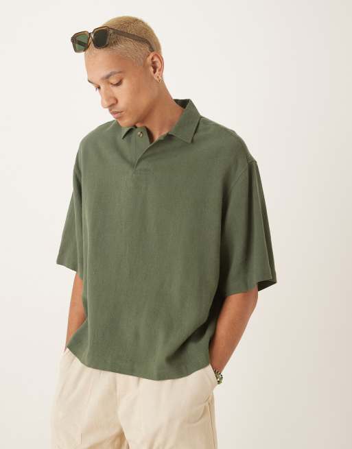 ASOS DESIGN oversized overhead boxy linen shirt in khaki