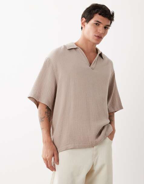ASOS DESIGN oversized overhead cheesecloth shirt in beige - view 1
