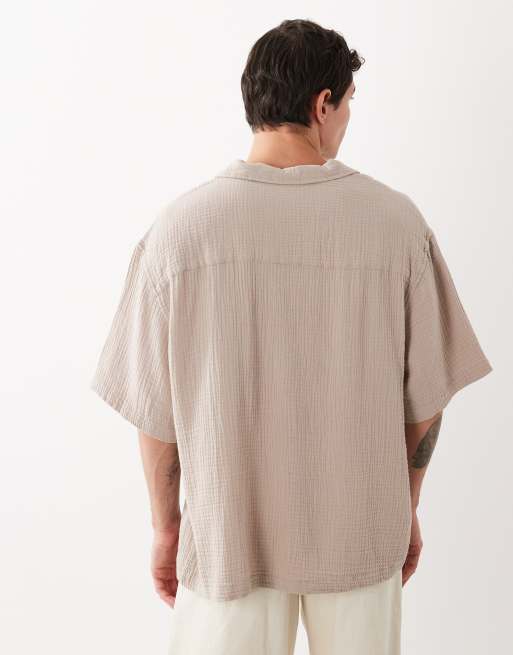 ASOS DESIGN oversized overhead cheesecloth shirt in beige, 2 of 5