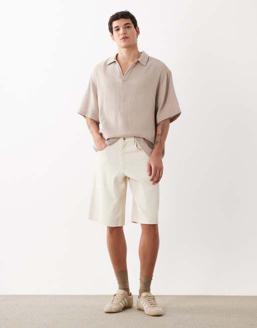 ASOS DESIGN oversized overhead cheesecloth shirt in beige, 3 of 5