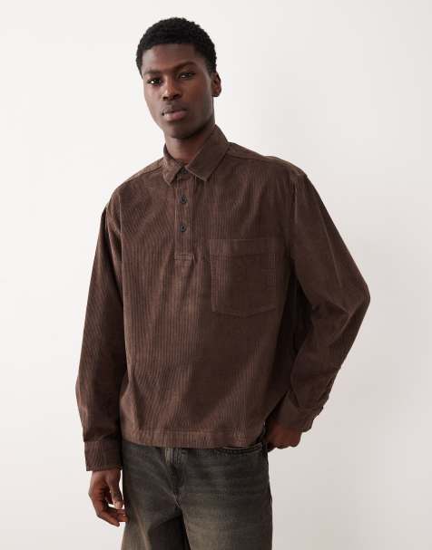ASOS DESIGN oversized overhead cord shirt in brown - view 1
