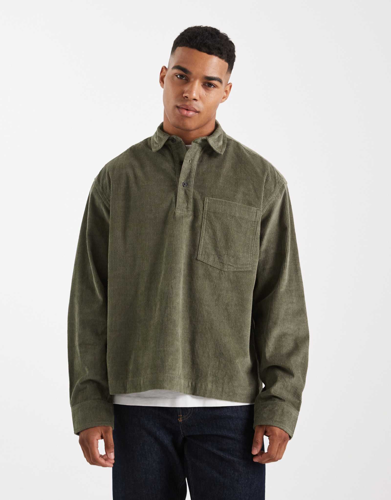 Рубашка ASOS DESIGN oversize с накладным карманом на шнурке зеленого цвета