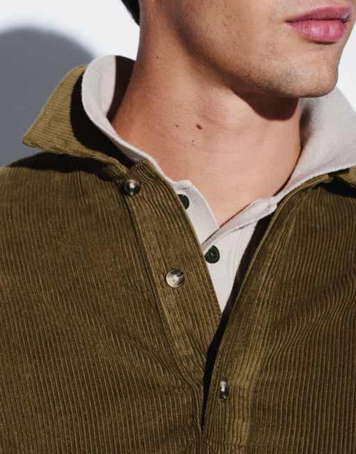 ASOS DESIGN oversized overhead cord shirt with patch pocket in green, 3 of 9