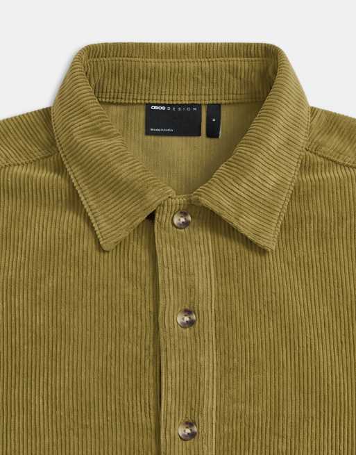 ASOS DESIGN oversized overhead cord shirt with patch pocket in green, 8 of 9