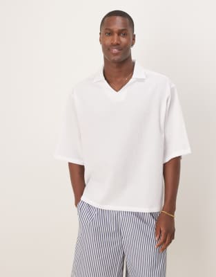 asos ASOS DESIGN oversized overhead half sleeve seersucker shirt in white