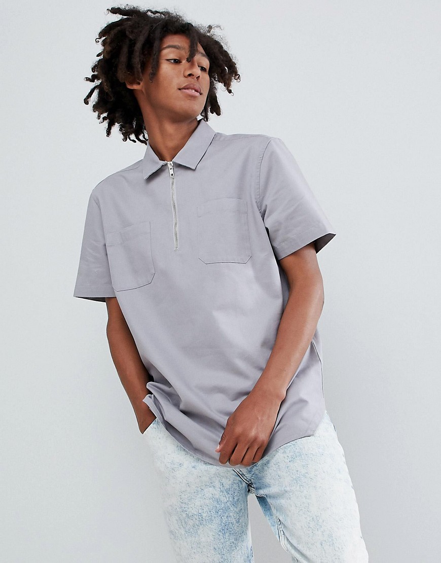 ASOS DESIGN oversized overhead half zip shirt in grey