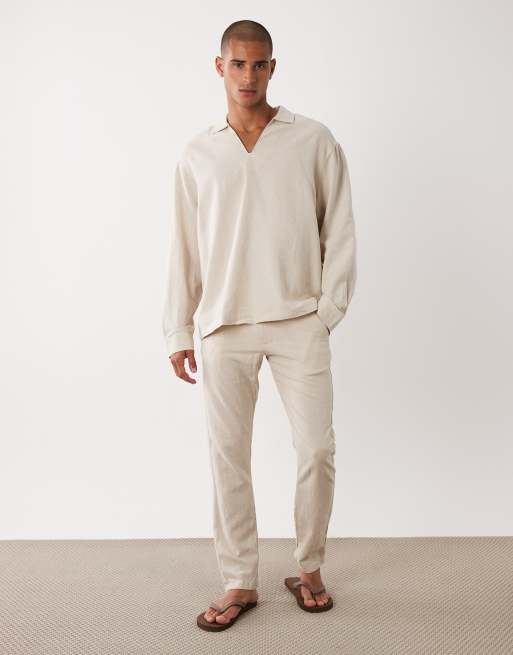 ASOS DESIGN oversized overhead linen blend shirt in beige (part of a set), 2 of 5