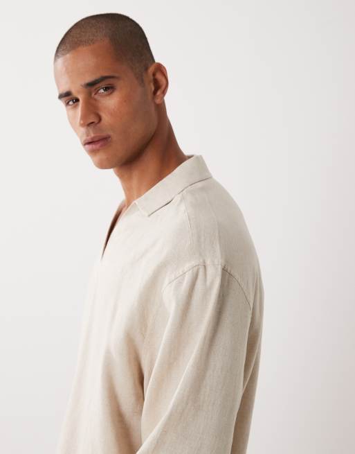 ASOS DESIGN oversized overhead linen blend shirt in beige (part of a set), 4 of 5