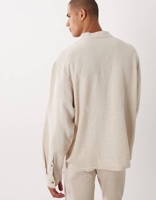 ASOS DESIGN oversized overhead linen blend shirt in beige (part of a set), 5 of 5