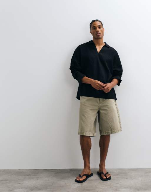 ASOS DESIGN oversized overhead linen blend shirt in black, 3 of 5