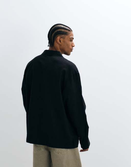 ASOS DESIGN oversized overhead linen blend shirt in black, 5 of 5