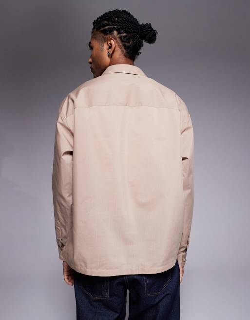 ASOS DESIGN oversized overhead poplin shirt in beige, 3 of 5