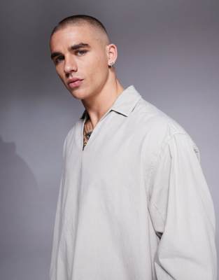 Asos Design Oversized Overhead Poplin Shirt In Gray